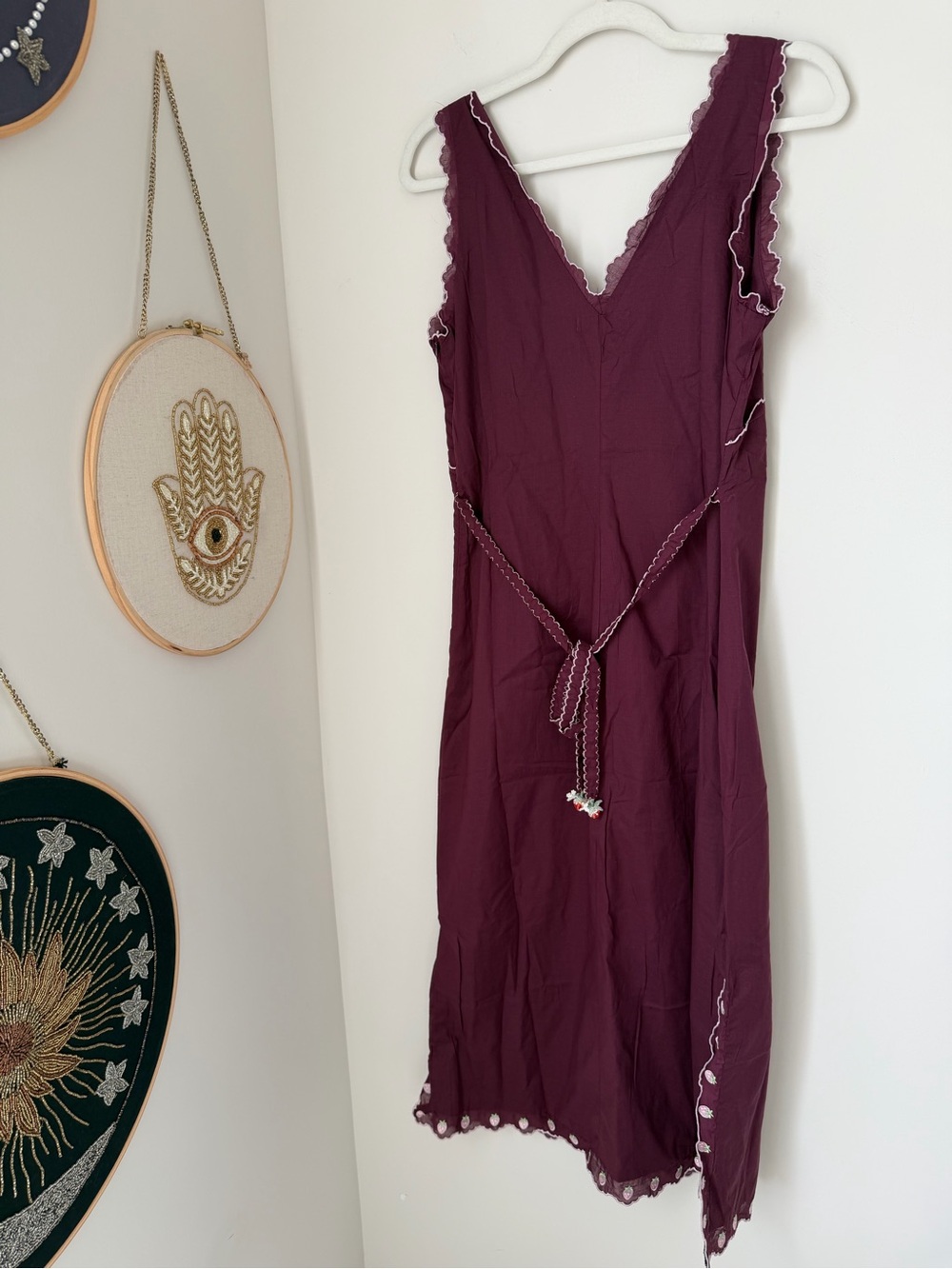 Plum pink strawberry Lace trim cotton Maxi Slit Dress - Picture 8 of 8